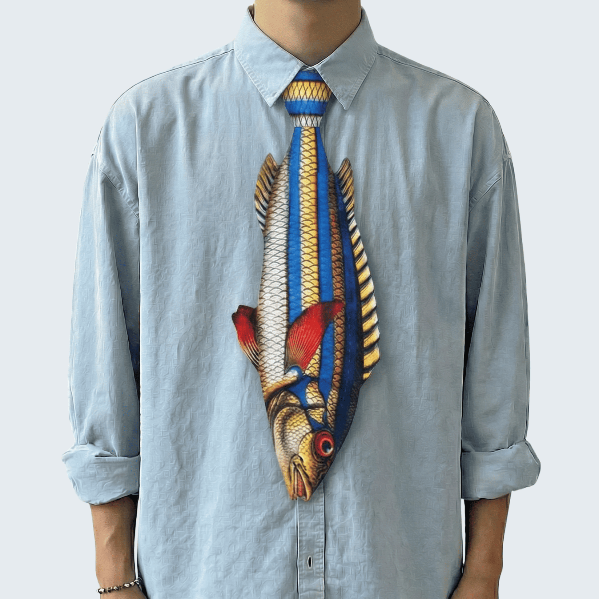 WonderKnot© Blue Yellow Striped Fish Tie
