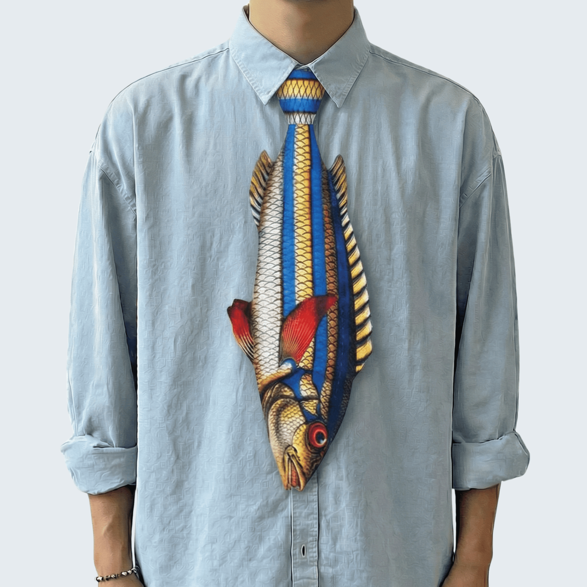 WonderKnot© Blue Yellow Striped Fish Tie